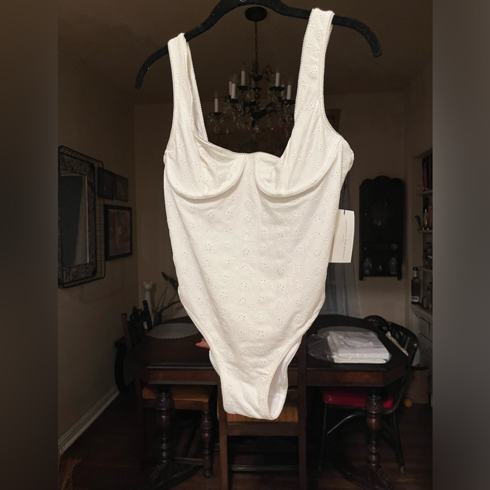 $189 Faithfull the Brand Palais White Eyelet One piece